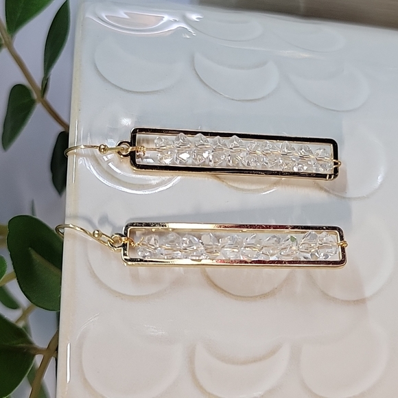 Stacked Sparkle Gold Framed Drop Earrings, lightweight - Picture 3 of 9